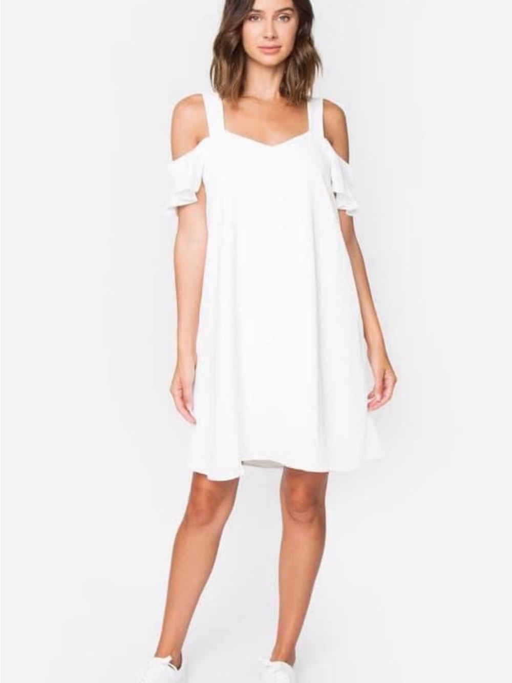 Cold-Shoulder White Swing Dress